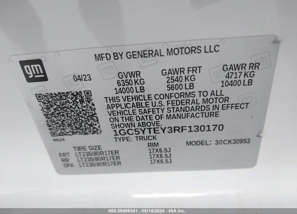 2024 CHEVROLET SILVERADO 3500HD 4WD DOUBLE CAB LONG BED LT VIN: 1GC5YTEY3RF130170