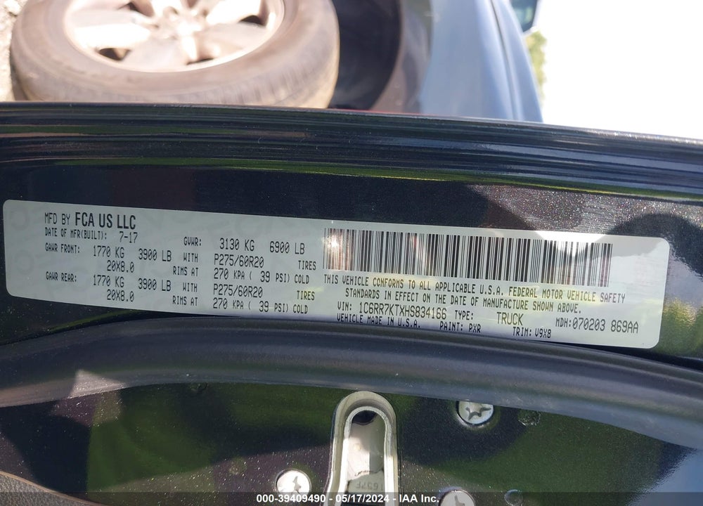 2017 RAM 1500 EXPRESS 4X4 5'7 BOX VIN: 1C6RR7KTXHS834166