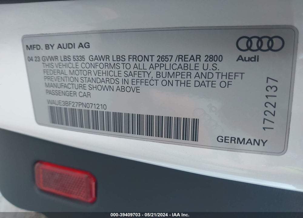 2023 AUDI A6 PREMIUM PLUS 45 TFSI QUATTRO S TRONIC VIN: WAUE3BF27PN071210