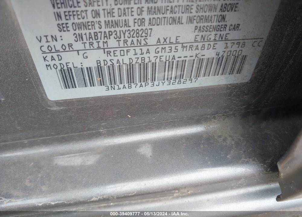 2018 NISSAN SENTRA VIN: 3N1AB7AP3JY328297