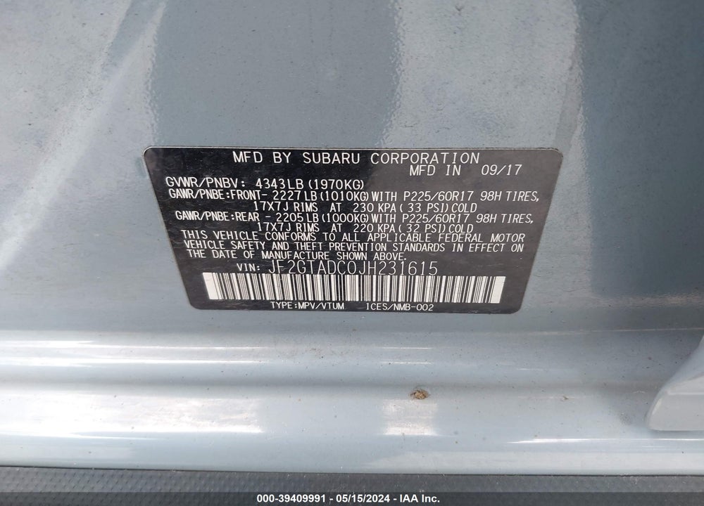 2018 SUBARU CROSSTREK 2.0I PREMIUM VIN: JF2GTADC0JH231615