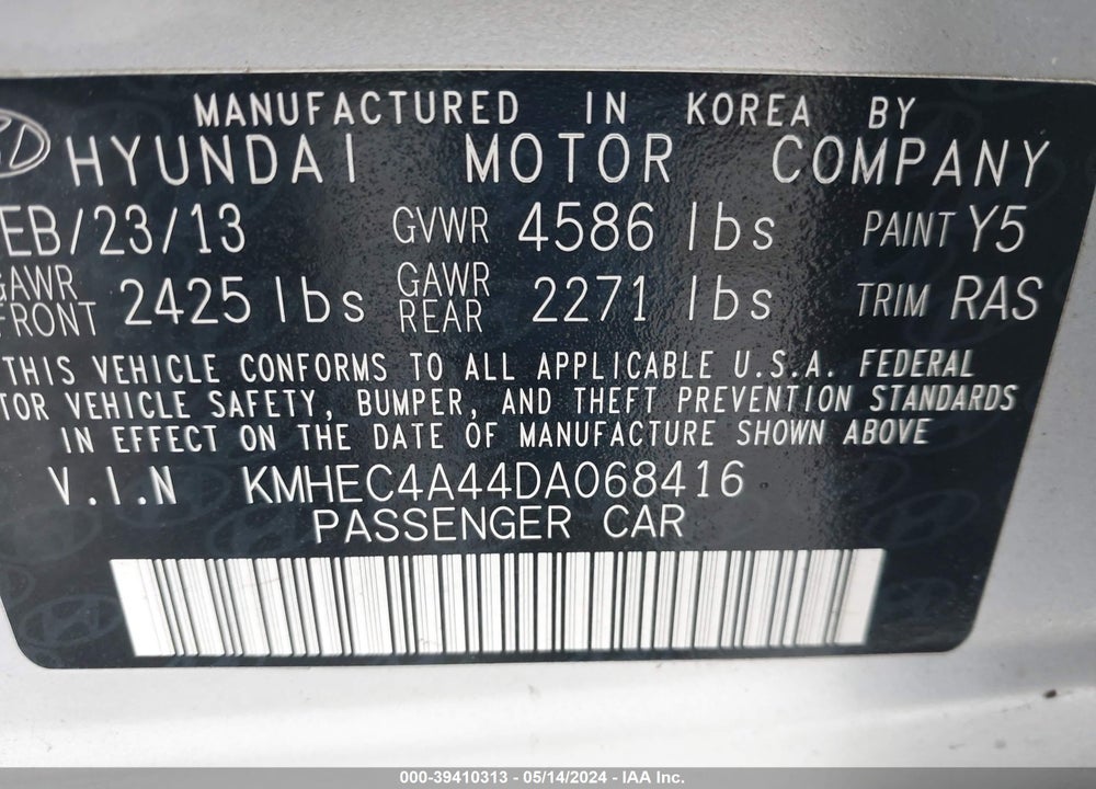 2013 HYUNDAI SONATA HYBRID LIMITED VIN: KMHEC4A44DA068416