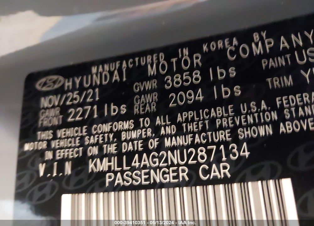 2022 HYUNDAI ELANTRA SE VIN: KMHLL4AG2NU287134
