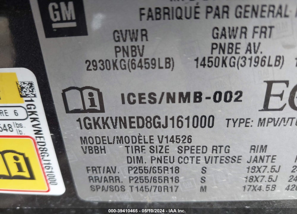 2016 GMC ACADIA SLE-1 VIN: 1GKKVNED8GJ161000