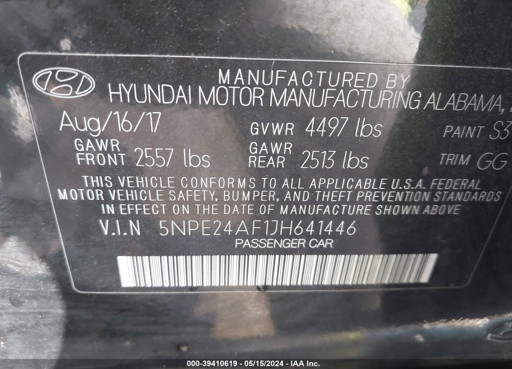2018 HYUNDAI SONATA SE VIN: 5NPE24AF1JH641446