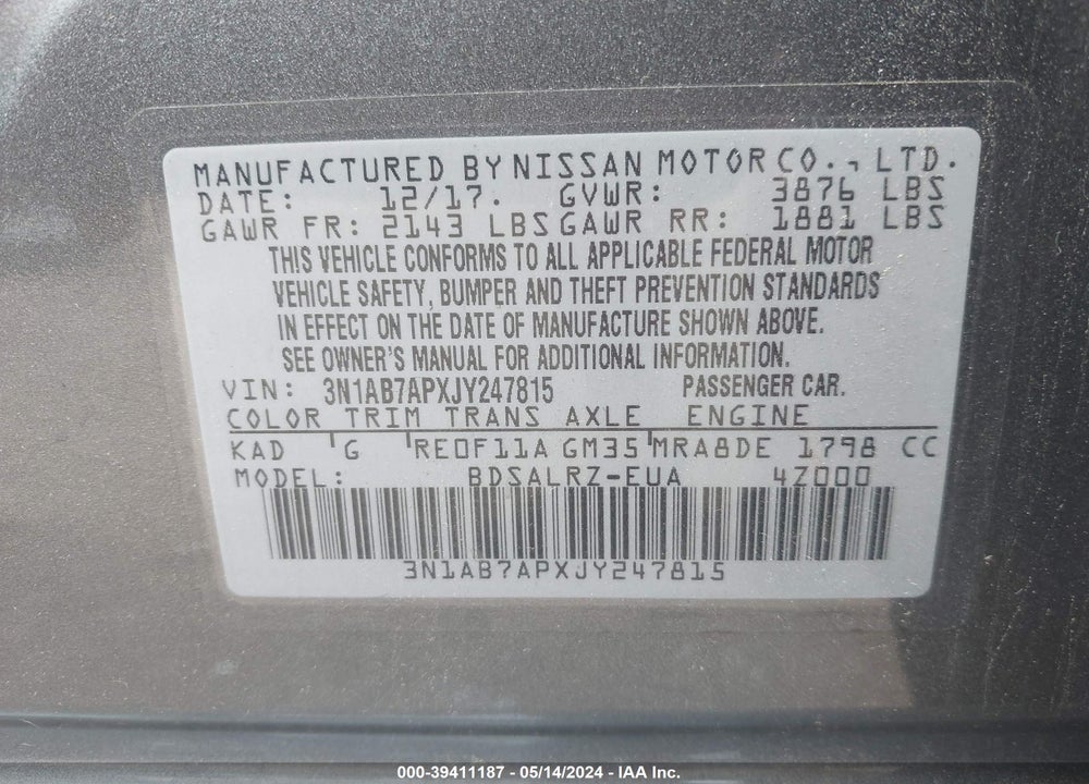 2018 NISSAN SENTRA SR VIN: 3N1AB7APXJY247815