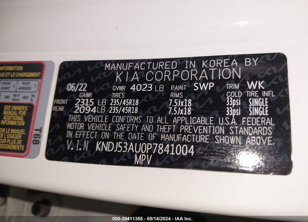 2023 KIA SOUL GT LINE VIN: KNDJ53AU0P7841004