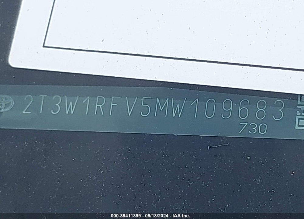 2021 TOYOTA RAV4 XLE VIN: 2T3W1RFV5MW109683