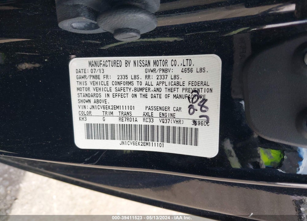 2014 INFINITI Q60 JOURNEY VIN: JN1CV6EK2EM111101
