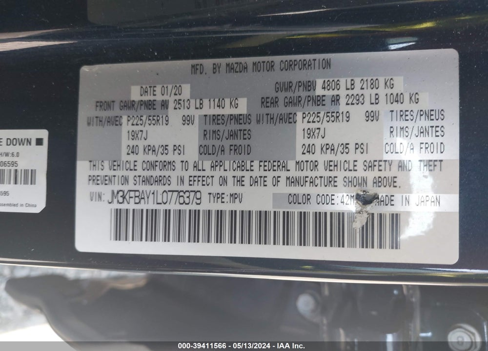 2020 MAZDA CX-5 GRAND TOURING RESERVE VIN: JM3KFBAY1L0776379