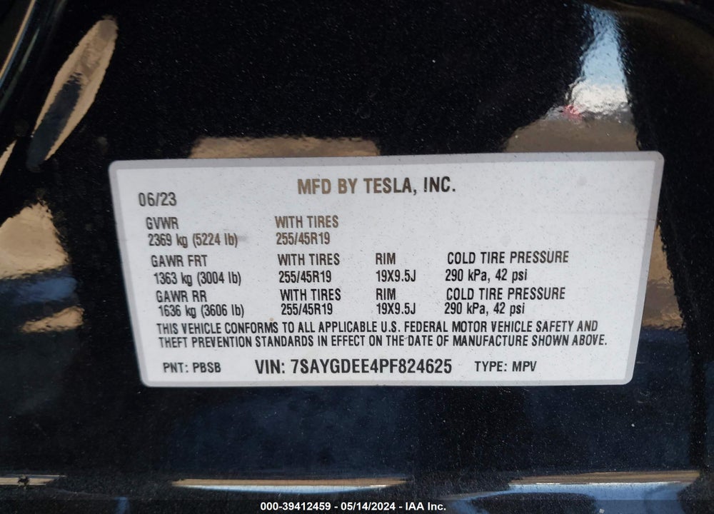 2023 TESLA MODEL Y AWD/LONG RANGE DUAL MOTOR ALL-WHEEL DRIVE VIN: 7SAYGDEE4PF824625
