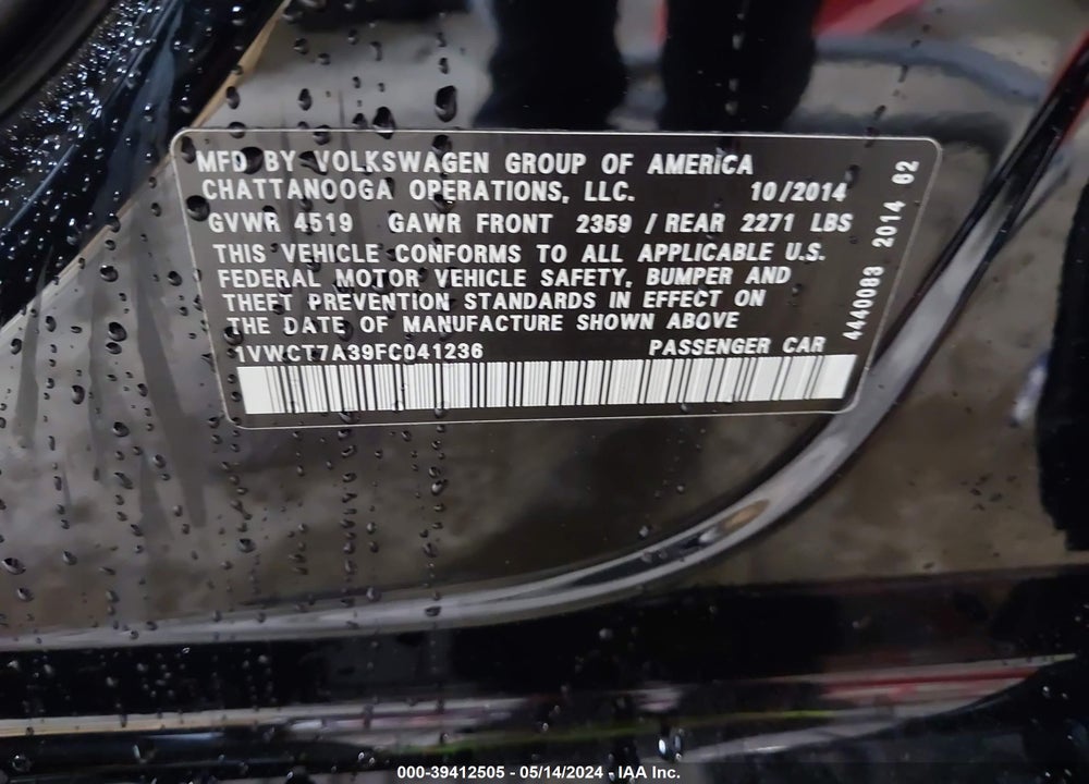 2015 VOLKSWAGEN PASSAT 1.8T SEL PREMIUM VIN: 1VWCT7A39FC041236