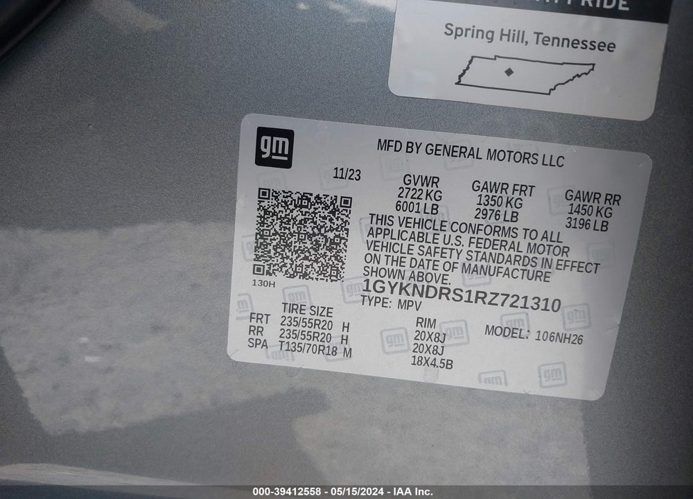 2024 CADILLAC XT5 VIN: 1GYKNDRS1RZ721310