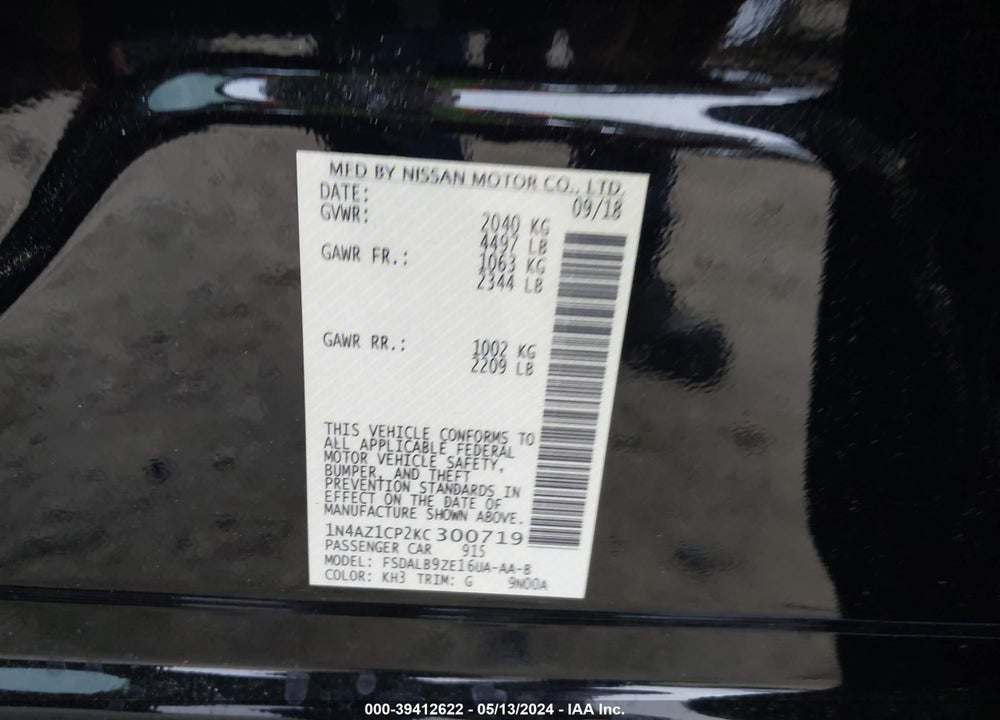 2019 NISSAN LEAF S VIN: 1N4AZ1CP2KC300719