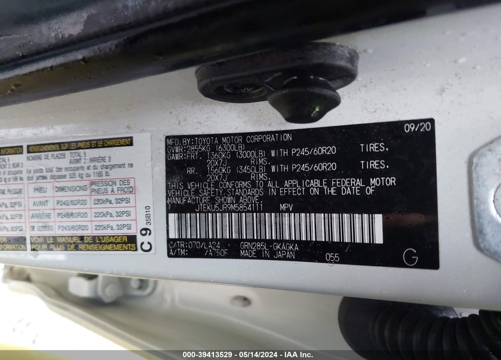 2021 TOYOTA 4RUNNER LIMITED VIN: JTEKU5JR9M5854111
