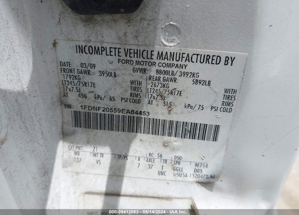 2009 FORD F-250 XL/XLT VIN: 1FDNF20559EA84453