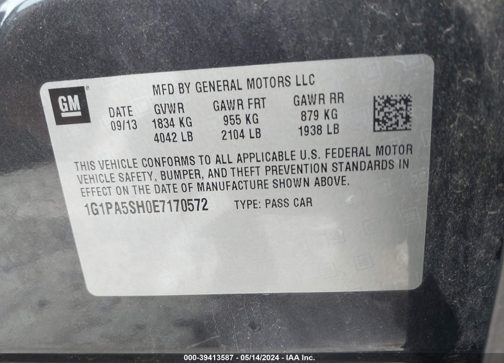 2014 CHEVROLET CRUZE LS AUTO VIN: 1G1PA5SH0E7170572