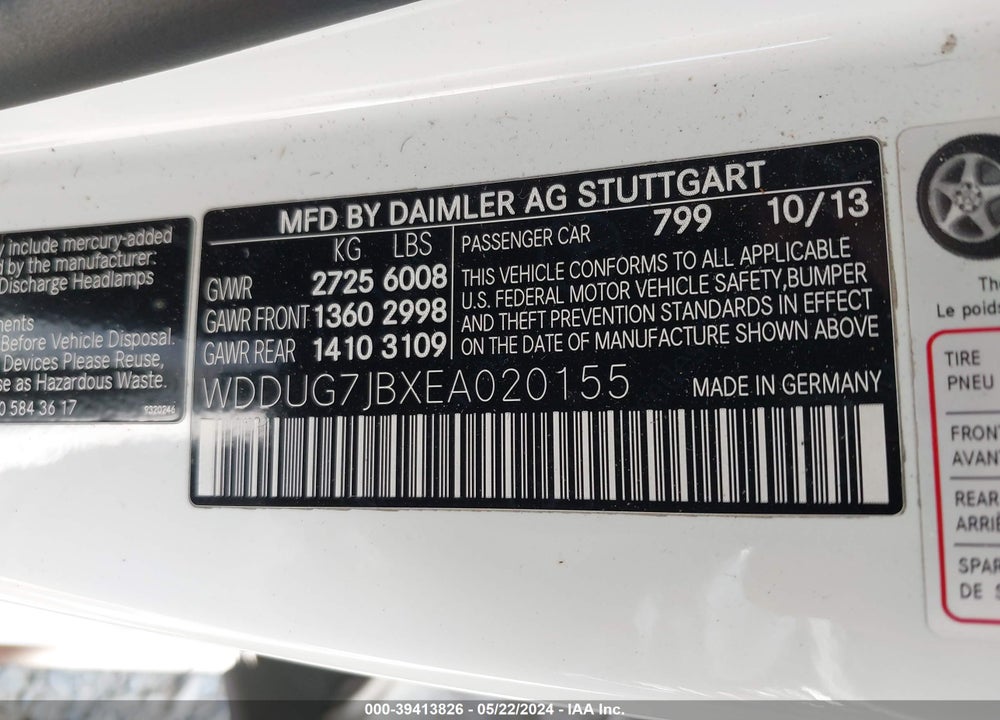 2014 MERCEDES-BENZ S 63 AMG 4MATIC VIN: WDDUG7JBXEA020155