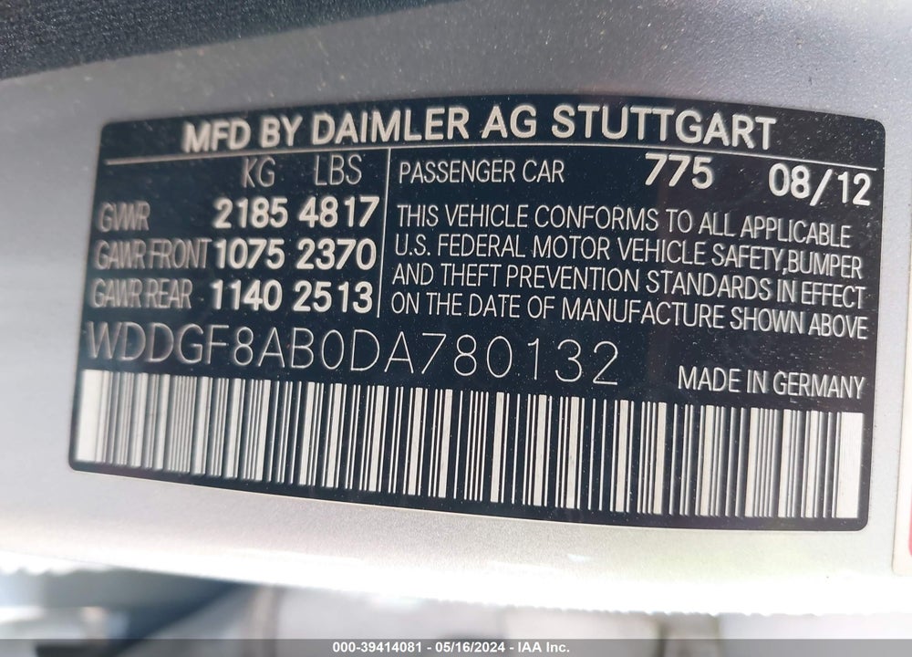 2013 MERCEDES-BENZ C 300 LUXURY 4MATIC/SPORT 4MATIC VIN: WDDGF8AB0DA780132