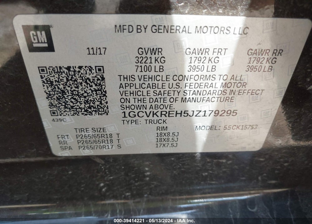 2018 CHEVROLET SILVERADO 1500 1LT VIN: 1GCVKREH5JZ179295