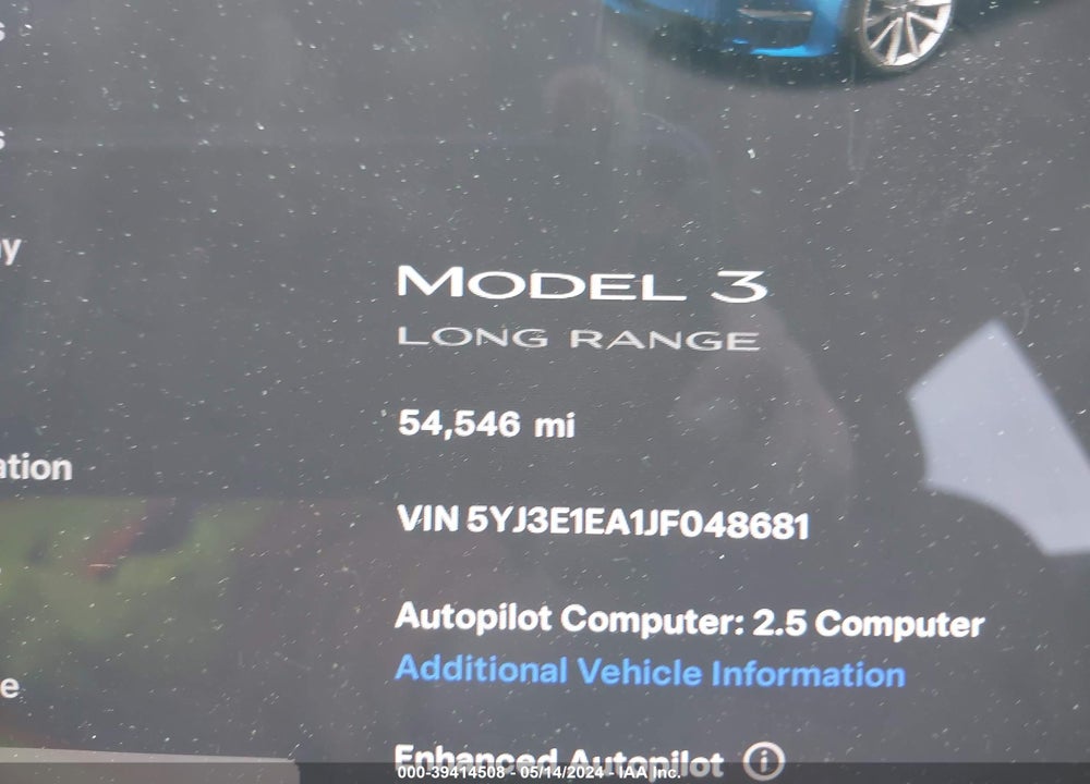 2018 TESLA MODEL 3 LONG RANGE/MID RANGE VIN: 5YJ3E1EA1JF048681