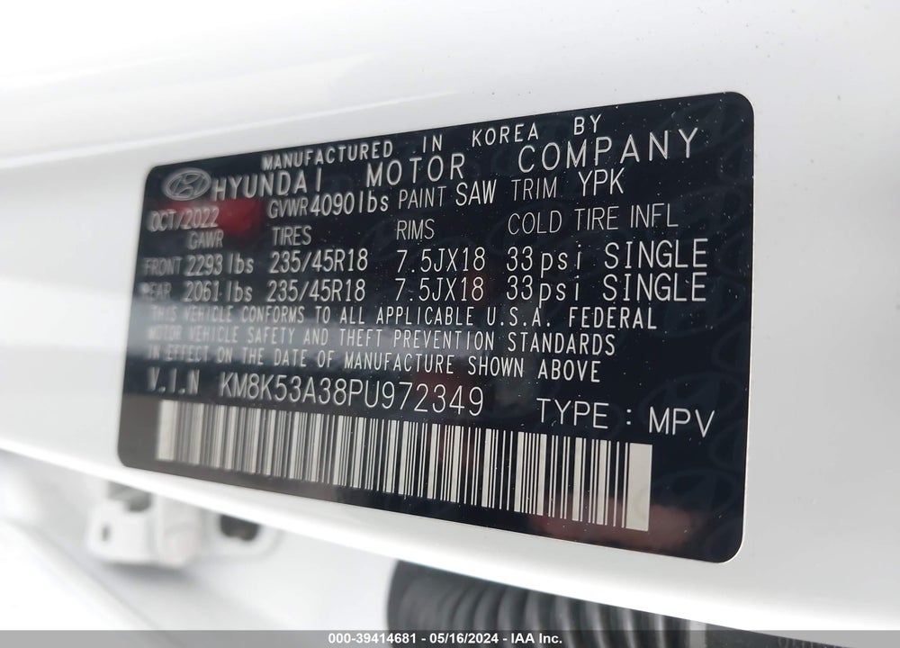 2023 HYUNDAI KONA LIMITED VIN: KM8K53A38PU972349