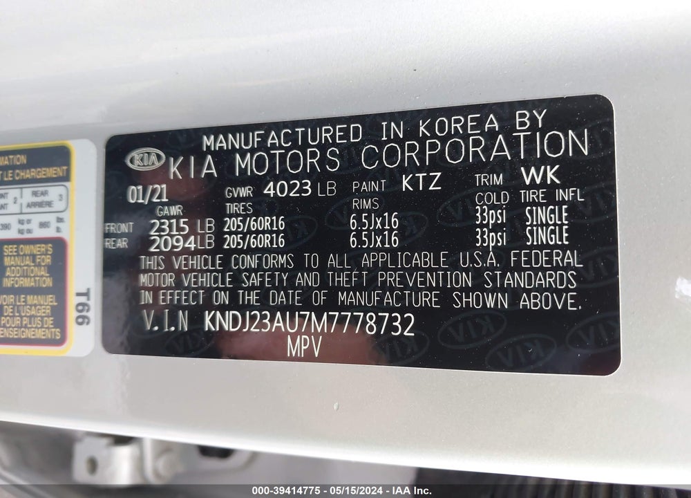 2021 KIA SOUL !/+/S VIN: KNDJ23AU7M7778732