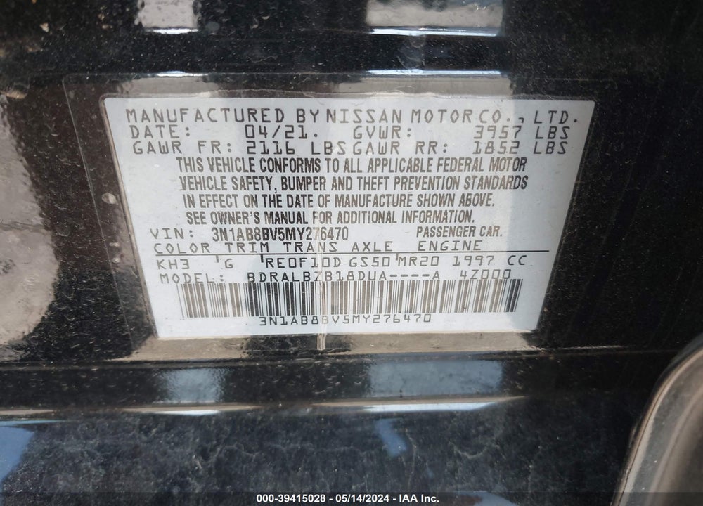 2021 NISSAN SENTRA S XTRONIC CVT VIN: 3N1AB8BV5MY276470