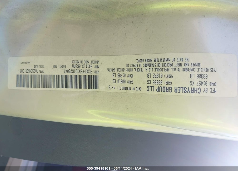 2013 FIAT 500C LOUNGE VIN: 3C3CFFER1DT678047