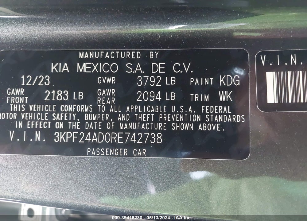 2024 KIA FORTE LX VIN: 3KPF24AD0RE742738