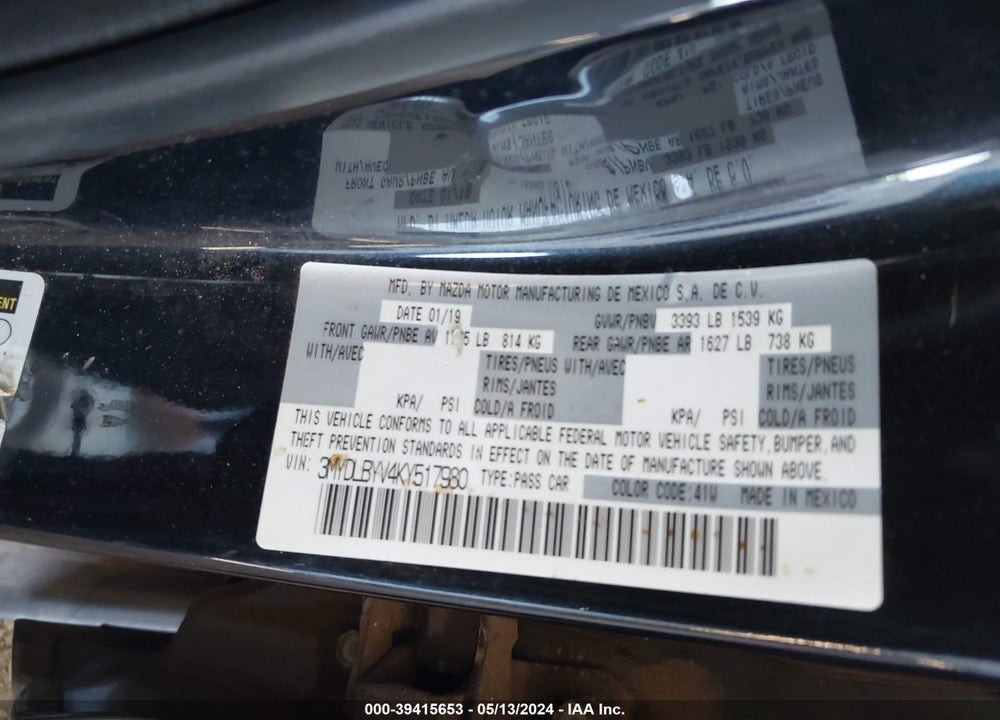 2019 TOYOTA YARIS LE VIN: 3MYDLBYV4KY517980