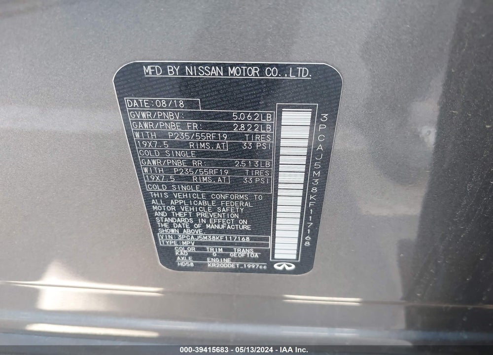 2019 INFINITI QX50 VIN: 3PCAJ5M38KF117168