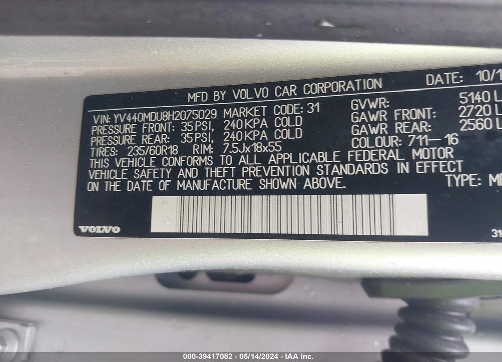 2017 VOLVO XC60 T5 INSCRIPTION VIN: YV440MDU8H2075029