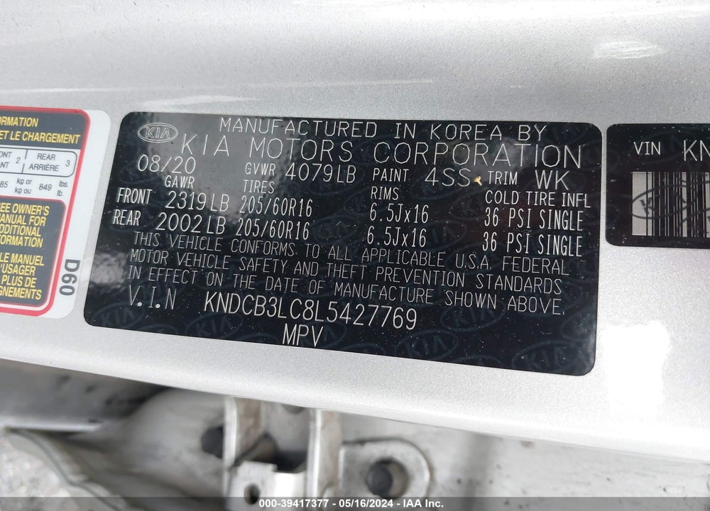 2020 KIA NIRO LX VIN: KNDCB3LC8L5427769