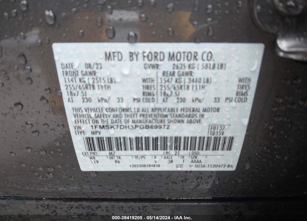 2023 FORD EXPLORER XLT VIN: 1FMSK7DH3PGB69972