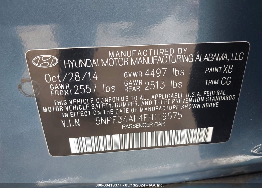 2015 HYUNDAI SONATA SPORT VIN: 5NPE34AF4FH119575