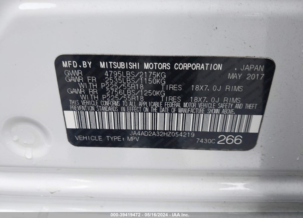 2017 MITSUBISHI OUTLANDER ES VIN: JA4AD2A32HZ054219
