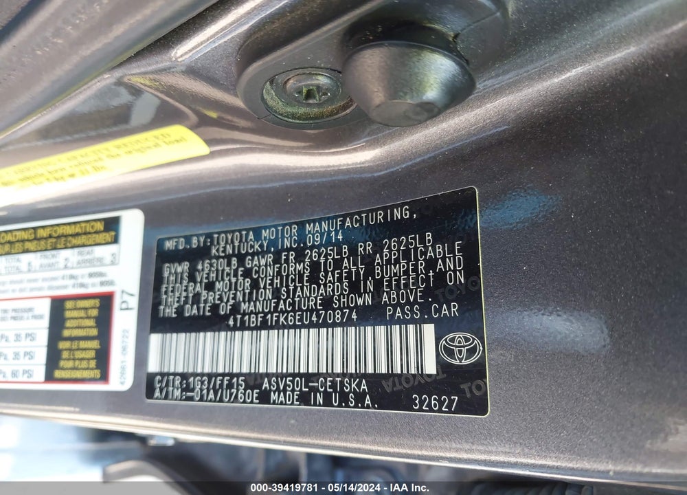 2014 TOYOTA CAMRY SE VIN: 4T1BF1FK6EU470874