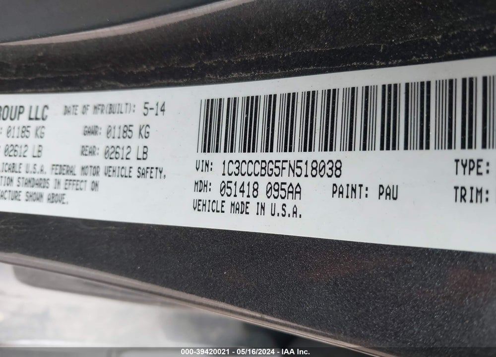 2015 CHRYSLER 200 S VIN: 1C3CCCBG5FN518038