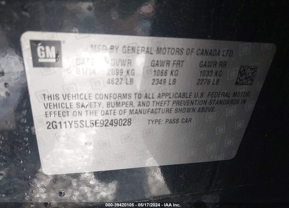 2014 CHEVROLET IMPALA 1LS VIN: 2G11Y5SL5E9249028