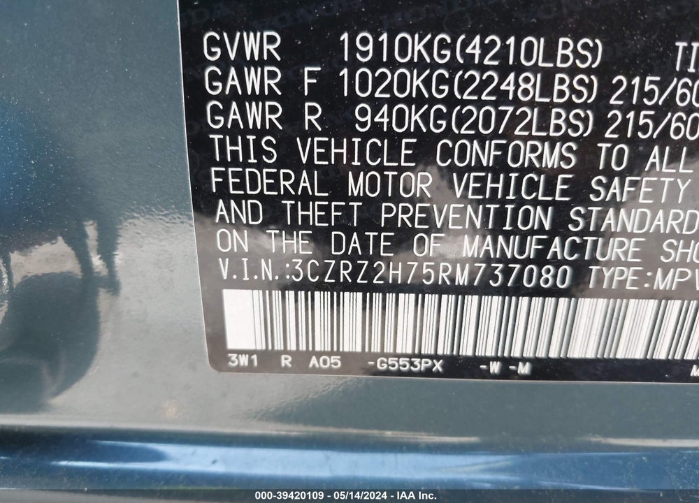 2024 HONDA HR-V VIN: 3CZRZ2H75RM737080