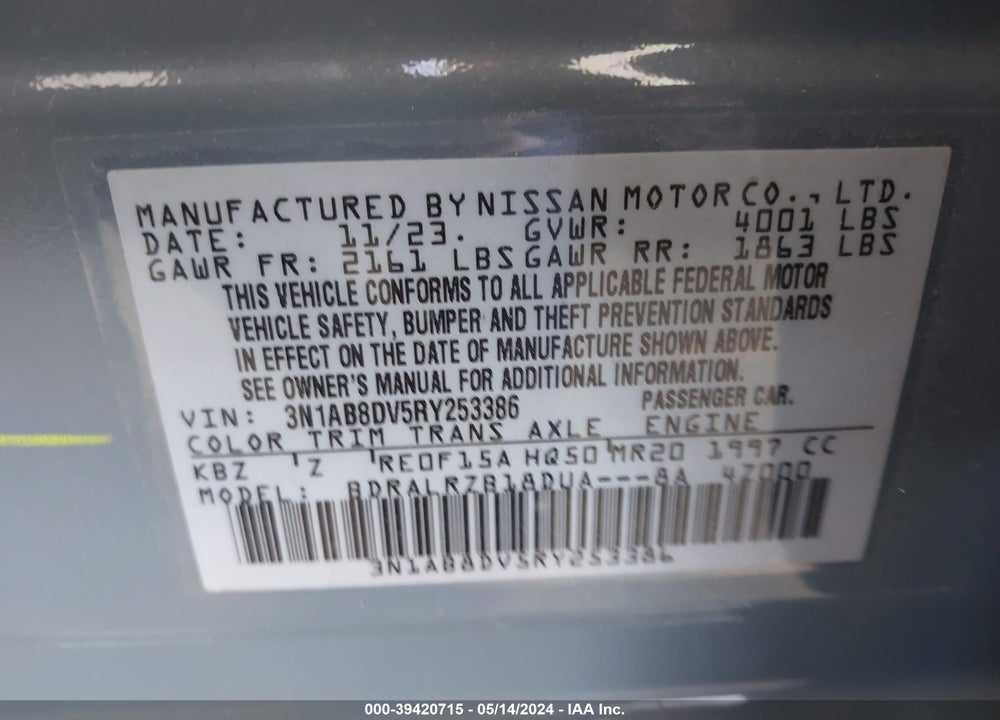 2024 NISSAN SENTRA SR XTRONIC CVT VIN: 3N1AB8DV5RY253386