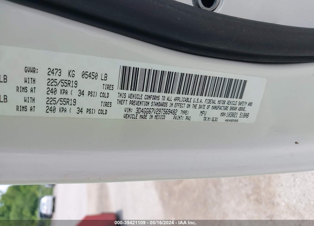 2009 DODGE JOURNEY R/T VIN: 3D4GG67V29T569482