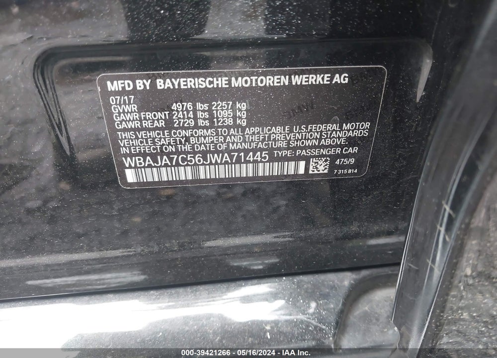 2018 BMW 530I XDRIVE VIN: WBAJA7C56JWA71445
