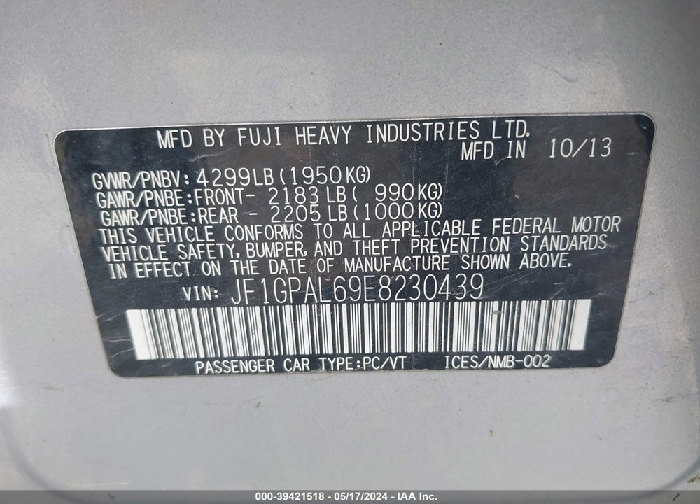 2014 SUBARU IMPREZA 2.0I SPORT PREMIUM VIN: JF1GPAL69E8230439
