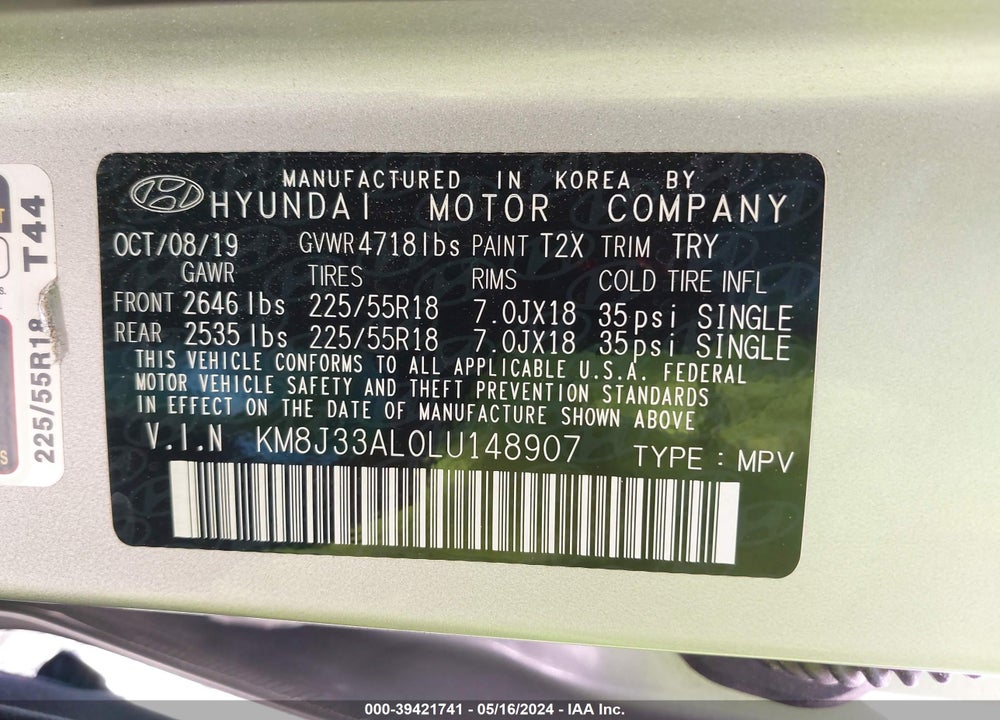 2020 HYUNDAI TUCSON ULTIMATE VIN: KM8J33AL0LU148907