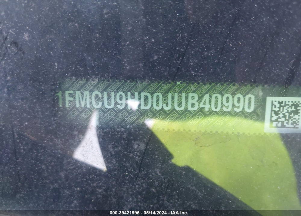 2018 FORD ESCAPE SEL VIN: 1FMCU9HD0JUB40990