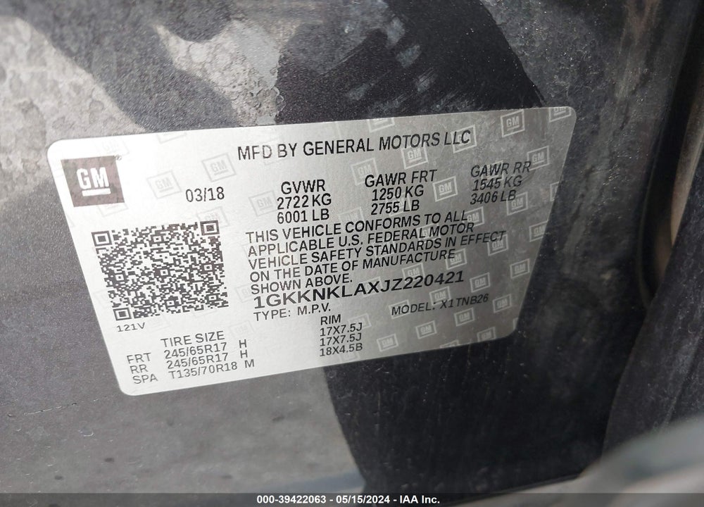 2018 GMC ACADIA SLE-1 VIN: 1GKKNKLAXJZ220421