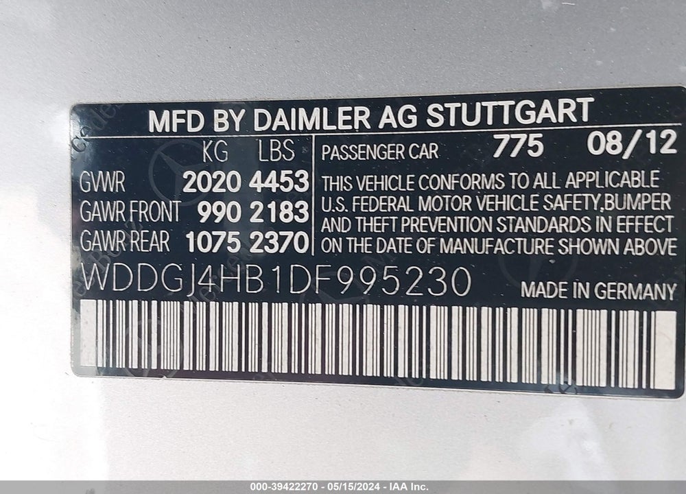2013 MERCEDES-BENZ C 250 VIN: WDDGJ4HB1DF995230