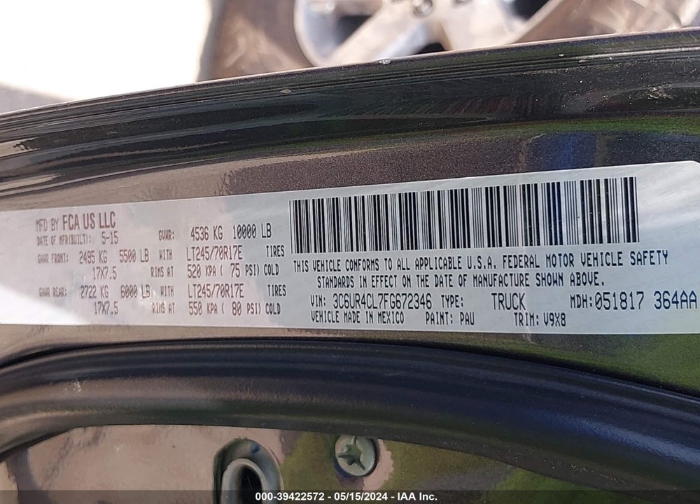 2015 RAM 2500 TRADESMAN VIN: 3C6UR4CL7FG672346